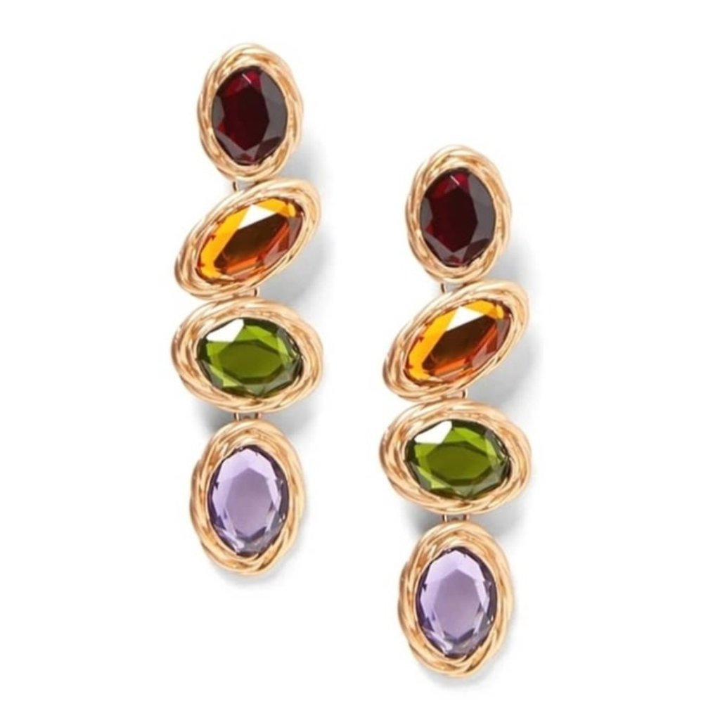 Pb11 Fashion Jewelry Multi Color Teardrop Gold Tone Dangle Drop Earrings